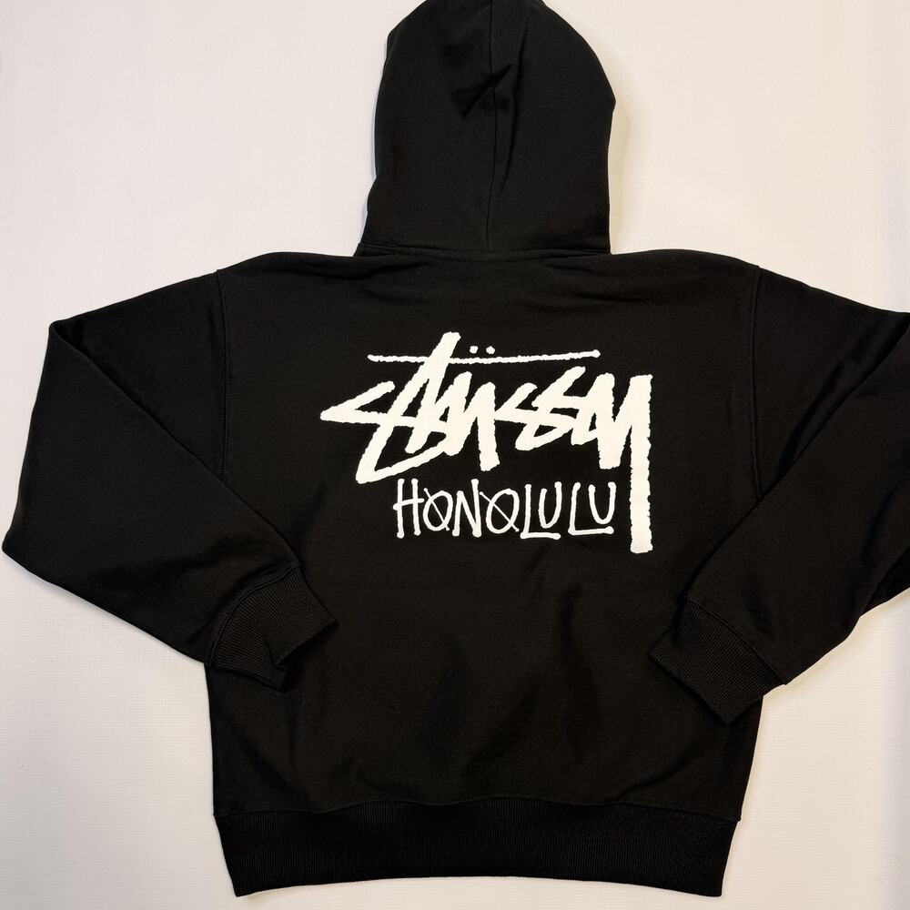 Stussy Hoodie Mens Medium Black Stock Honolulu Graphic Pullover Sweatshirt